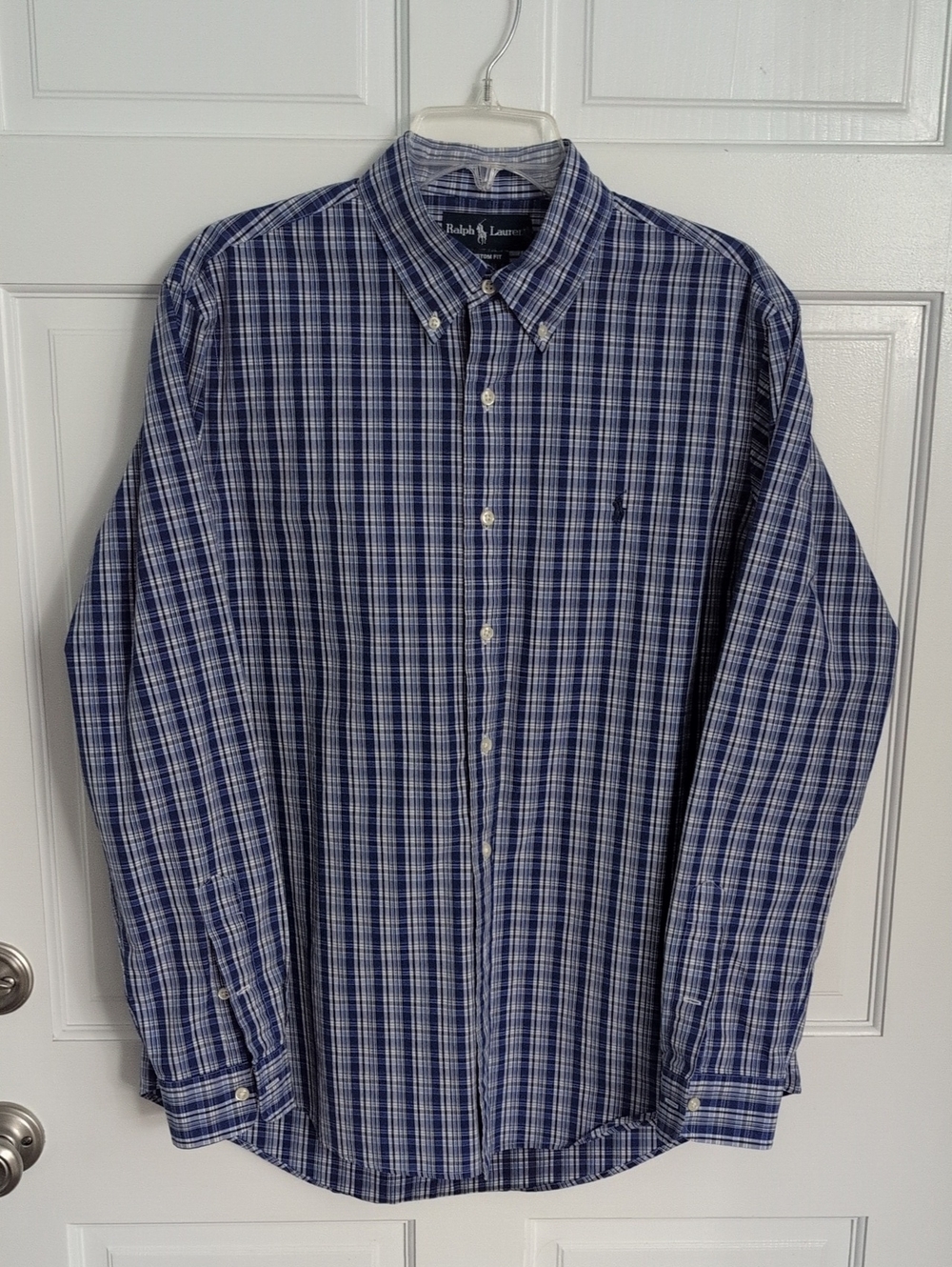 Ralph Lauren Navy and White Plaid Button-Down Shirt - Men's Size Large